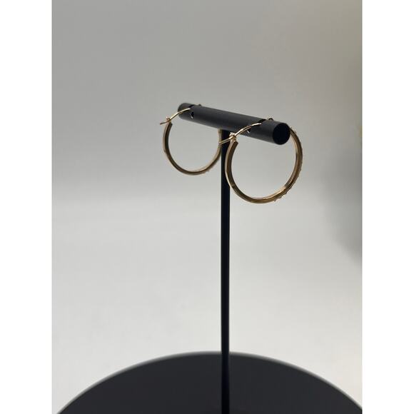 SLC Signed Vintage 14K Yellow Gold CZ Hoop Earrings 1”, 1.1 grams - Picture 4 of 12